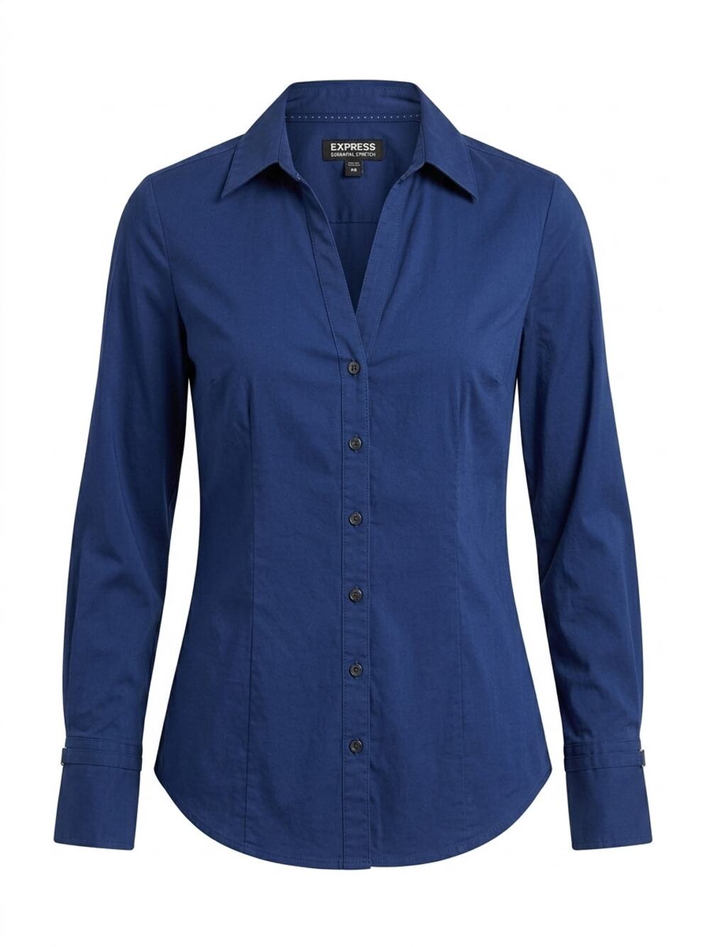 Express Essential Stretch Blue Long Sleeve Button-Up Shirt Women Size XS